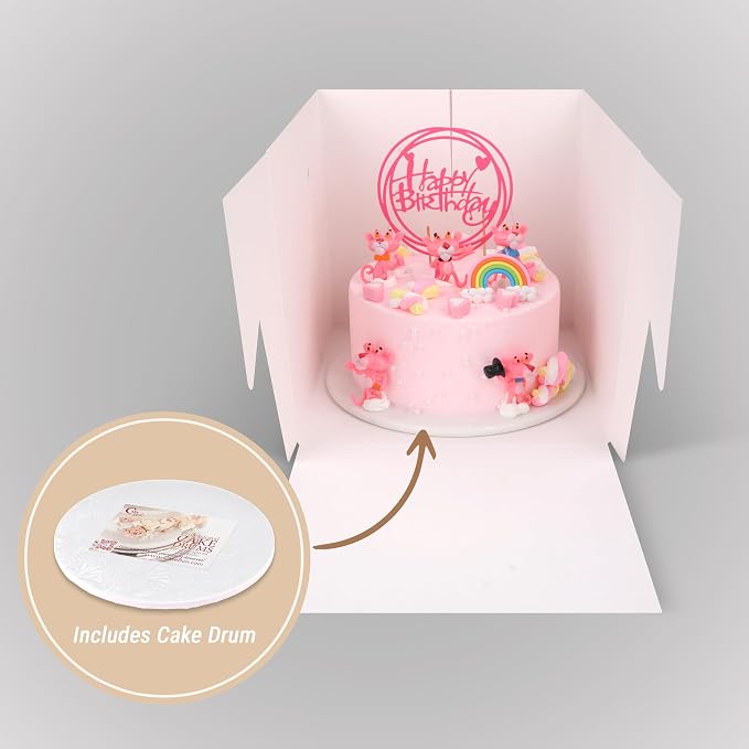 Cakebon Cake Boxes with Drums - 10 Inch Round White Cake Boards/Base para Pasteles (6-Pack) - Caja para Pasteles with Window for Birthdays, Weddings and Parties