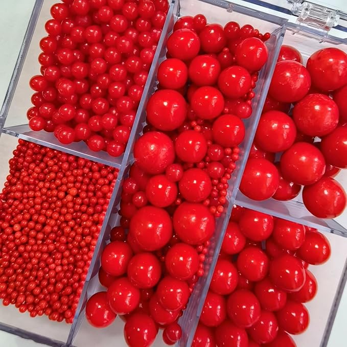 HeDeon&Rles Red Pearls Sprinkles for Baking Decorating 90g/3.17oz 4 Size Mix Edible Preals for Cake Cupcake Pancake Icing Decoration Independence Christmas Halloween Supplies