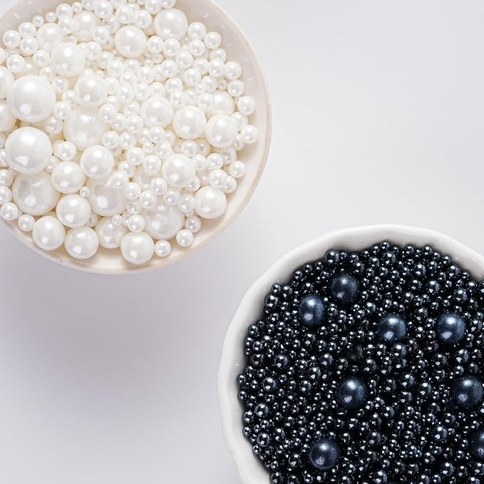 Edible Black and White Sprinkles, White Pearl Sprinkles, Black Sugar Pearls, Edible Pearls for Cake Decorating, Cupcakes, Ice Cream Toppers, Macarons, and Cookies(4.23oz)