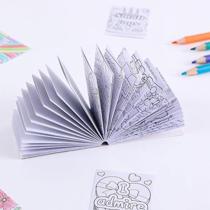Women's Mini Coloring Book, 6 Pack Small Coloring Books for Adults, 2.36" x 1.57" Pocket Size, Motivational Quote Coloring Stickers Books for Adult to Relief Stress Pass The Time