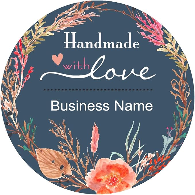 400 Pack Custom Handmade/Homemade/Baked with Love Label Stickers|Personalize Business Logo Labels|1.5/2inch Round Personalized Labels in Various Designs for Crafts,Baking,Gifts and Small Business