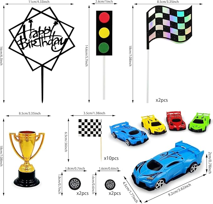 Racing Car Cake Decoration Racing Car Cake Topper Racing Car Birthday Cake Decorations Racing Car Party Favors for Racing Car Theme Birthday Supplies Race Car Party Supplies