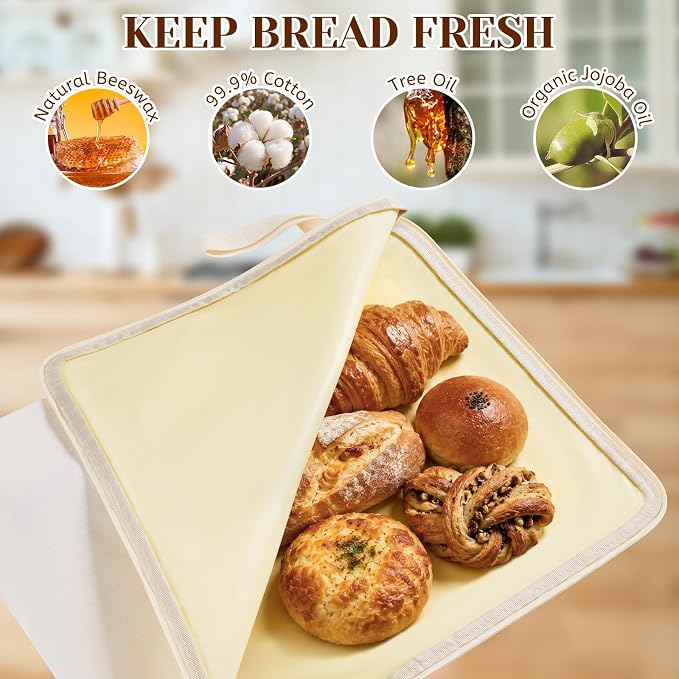 2 Pack Beeswax Bread Bags for Homemade Sourdough Reusable Natural Organic Bees Wax Bread Bag 13 × 17in Freezer Storage Friendly with Zipper Seal Design to Keep Fresh