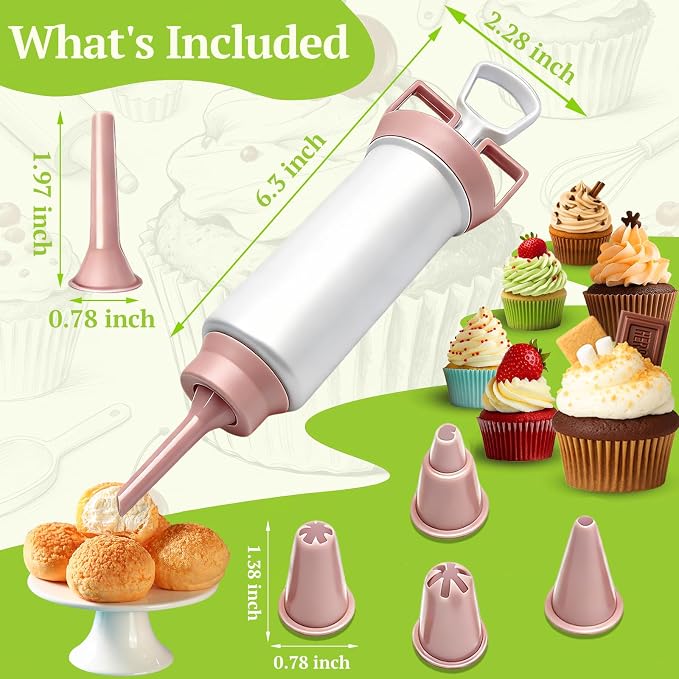 Suuker Cake Decorating Gun, Cupcake Icing Piping Kit, Cake Decorating Kit with 5 Piping Tips, Cupcake Injector/Decorating Icing Set, Pink