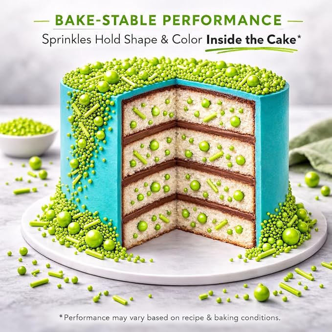 Confect Lime Green Sprinkles – Premium Green Pearl Cake & Cupcake Sprinkles (4.2 oz) – Bake Stable Edible Decorating Sprinkles for Cookies, Baking & Cake Decorations – Soft Chew, No Synthetic Dyes