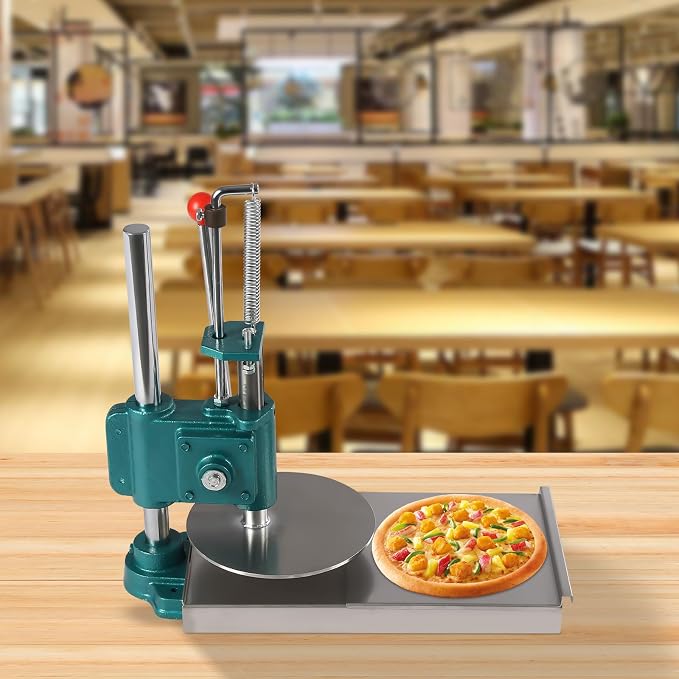 Manual Pizza Dough Press Machine, 9.5 Inch Stainless Steel Dough Sheeter for Pizza Crust and Chapati, Adjustable Thickness with Cast Iron Base