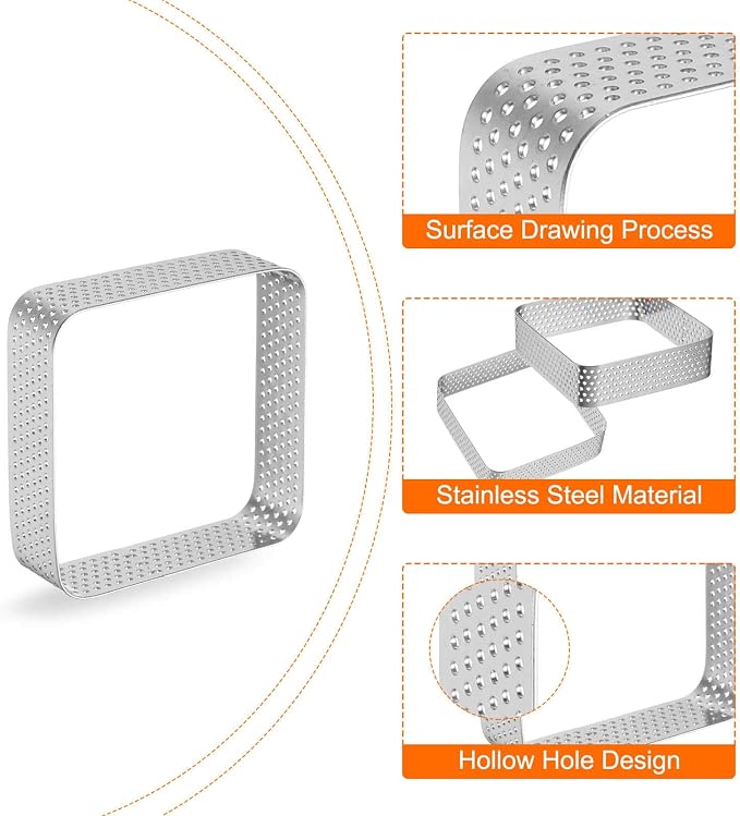 HARFINGTON 4pcs Perforated Cake Rings 2.76" Stainless Steel Square Tartlet Ring Nonstick Polishing Cake Mousse Ring Thickening Dessert Ring Tools for Baking Cake French Dessert Fruit