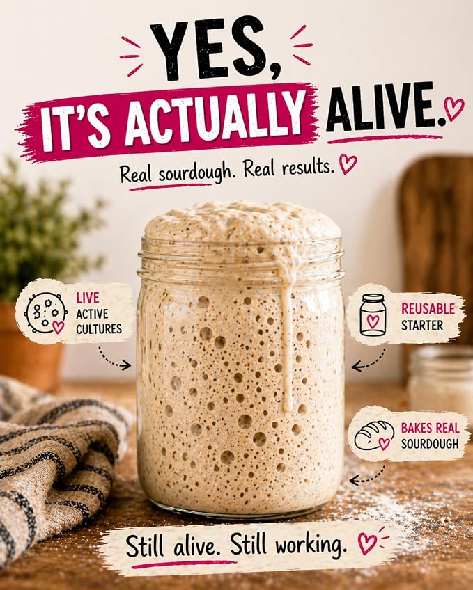 Hot Mess Mama Sourdough Starter Culture – Dehydrated Wild Yeast Sourdough Bread Starter for Homemade Artisan Bread Baking, Live Active Cultures, Unbleached Flour, Reusable Baking Culture