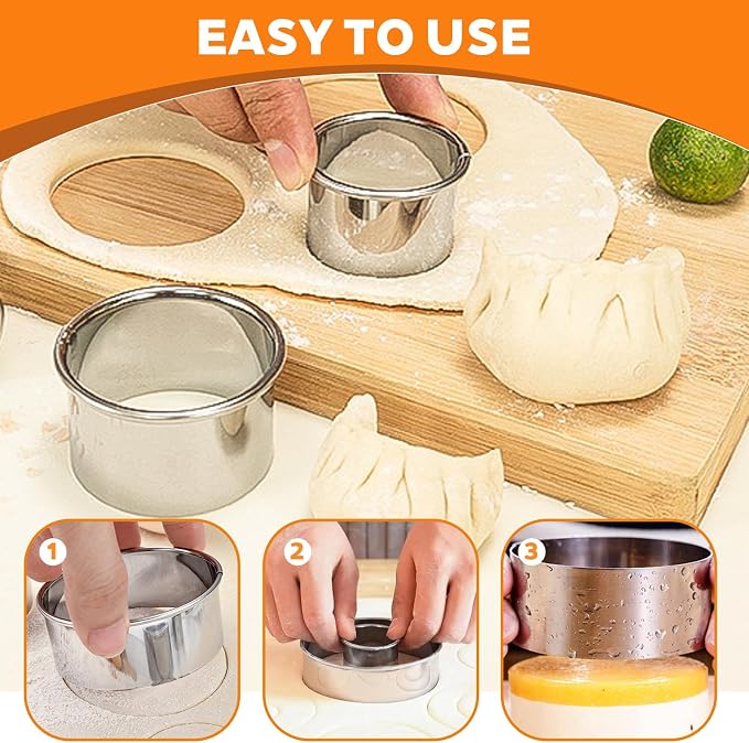6 Pcs Stainless Steel Round Cookie Cutter Set (2, 3, 3.5, 4, 5, 6 Inch),Multi-Size Circle Cutters for Baking Biscuits, Donuts, Sandwiches & Flan,Durable Metal Biscuit Cutters for Kitchen Pastry Crafts