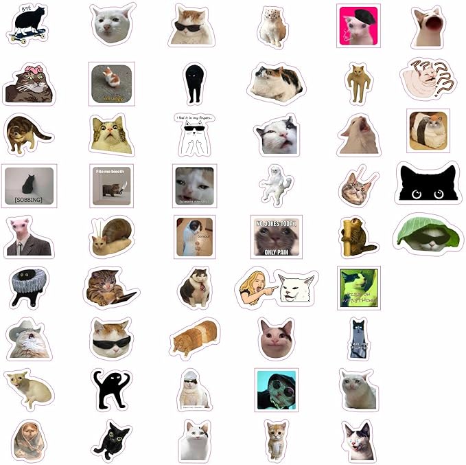 BulbaCraft 100Pcs Cat Meme Stickers - Funny Cat Stickers, Gifts for Women & Men