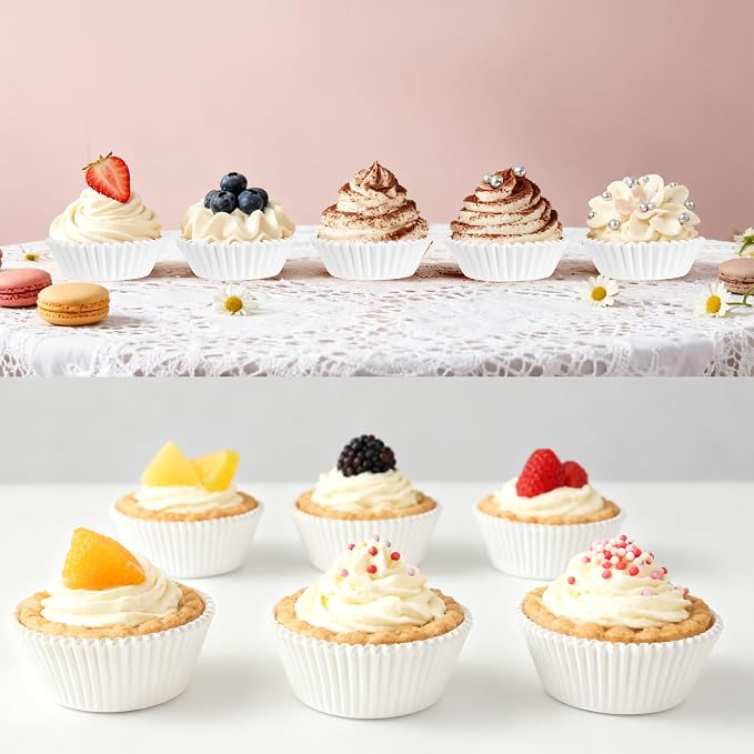 1000 Count White Paper Cupcake Liners, Standard Size 2 Inch, Unbleached Baking Cups for Muffins and Cupcakes (White, 2 Inch)