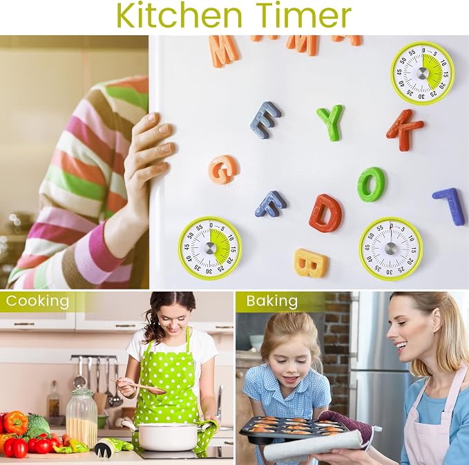 Blosssound 3 Pcs 60 Minute Visual Timers 3 Inch Mechanical Desk Countdown Timer with Magnetic Foldable Legs Hanging Hole Alarm Kitchen for Cooking Study Tool Meeting (Yellow)