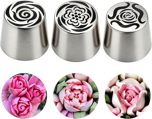 3Pack Extra Large Russian Piping Nozzles, Stainless Steel Flower Icing Tips for Cake Decorating, Baking Tools for Desserts & Cookies