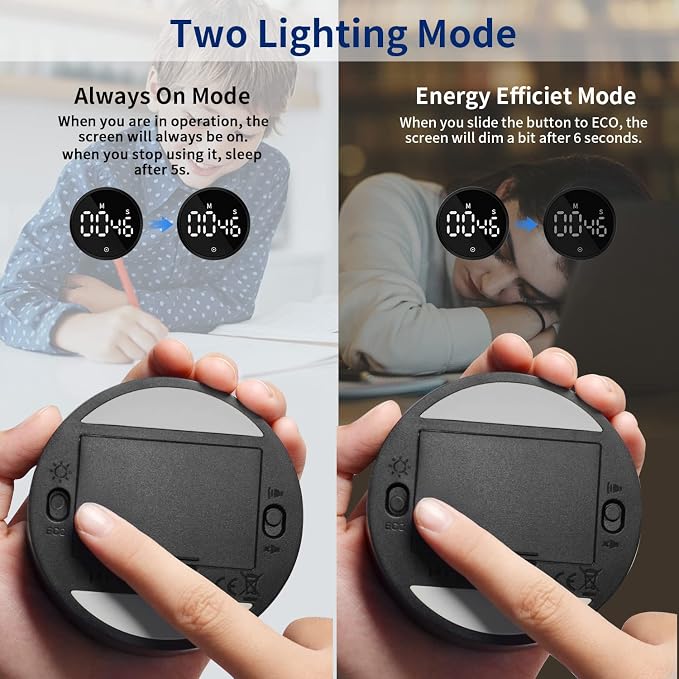 Kitchen Timer Magnetic Classroom Timer for Kids, Rotation Countdown Countup Timer Large LED Display with Volume & Brightness Adjustable for Cooking/Exercise, Easy to Use Even for Seniors or Children