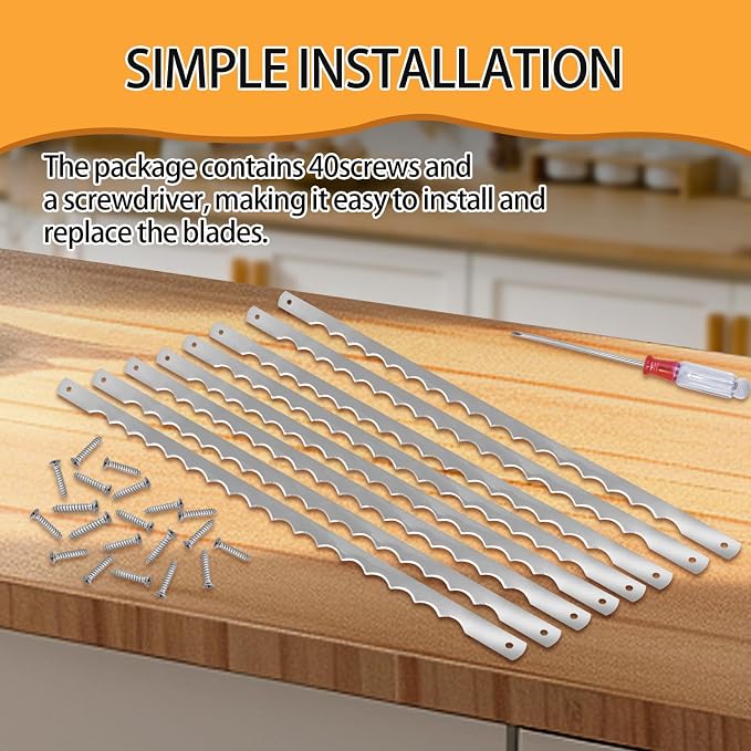 18 Pcs Bread Bow Knife Blades, 10.8" Serrated Stainless Steel blades with Screws, Screwdriver, and Safety Guard, Replacement for Wood Bread Cutter, Bow Bread Knife Replacement Blades