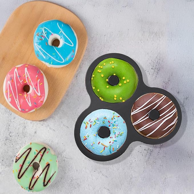 Donut Pan - Heat Resistant Silicone Tray, 12-Cavity Reusable Donut Molds for Air Fryer with Non-Stick for Cake, Cookie, Snack Cooking, Breakfast Prep, Kitchen, Party, Holiday, Birthday, Bakers
