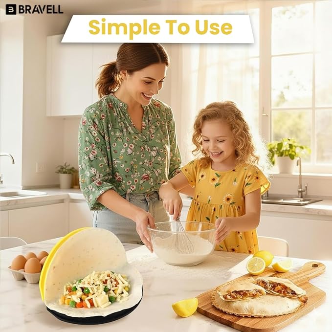 4-in-1 Tortilla Sealer (10+8+6+4 Inch) Crimper & Empanada Maker Press - Make Tortillas, Dumplings & More with Easy-Clean Food-Grade Plastic Tool with User Manual in Yellow/Black