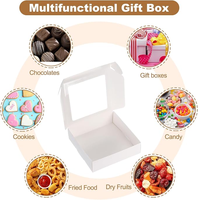 uxcell 60Pcs Kraft Soap Boxes, 4.1 x 4.1 x 1.2Inch Mini Kraft Treat Box with Clear Window for Candy Cookie Gift Party Festival Favor Treats Packaging (White)