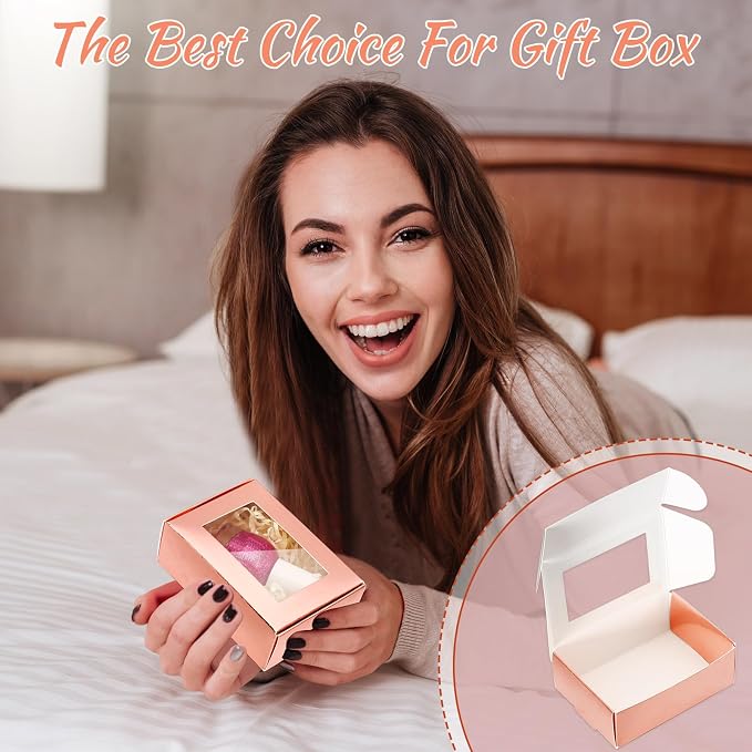Zonon 30 Pcs Soap Boxes for Homemade Packaging, Mini Kraft Boxes with Window for Bakery Candy Soap Making Gift Packaging, 3.7x2.6x1.4 Inch (Rose Gold)