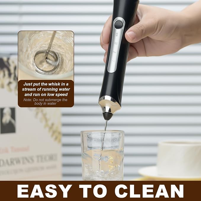 Handheld Electric Milk Frother with 2 Heads, Coffee Whisk Foam Mixer with USB Rechargeable 3 Speeds, Foam Maker Blender for Latte, Cappuccino, Hot Chocolate, Egg (Type 7)