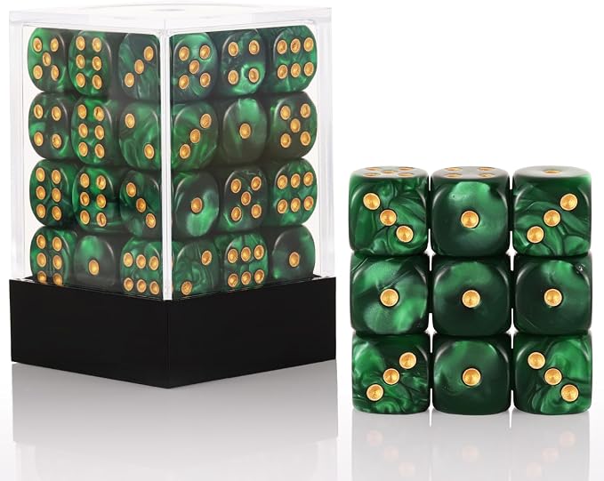 36 of Pack 12MM 6 Sided MINI Dice Set,Pearl Pattern Game Dice Set, 6 Sided Standard Dices for Yahtzee, Bunco or Teaching Math,with Portable Plastic Box(Green Pearl)