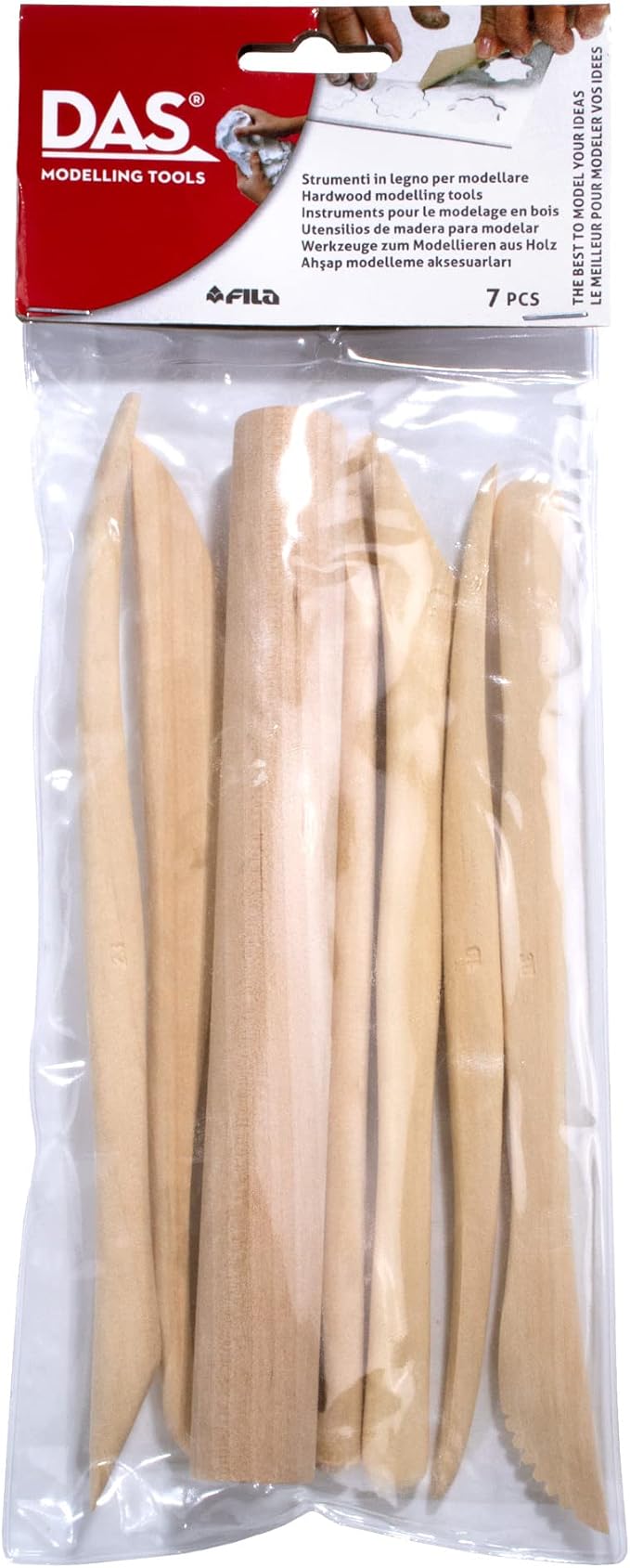 DAS Modelling Tools – 7-Piece Clay Modeling Tools Set - Beginner Clay Tools for All Artists - Versatile Wooden Tools for Shaping and Carving - Wooden Tools Ideal for Clay Projects