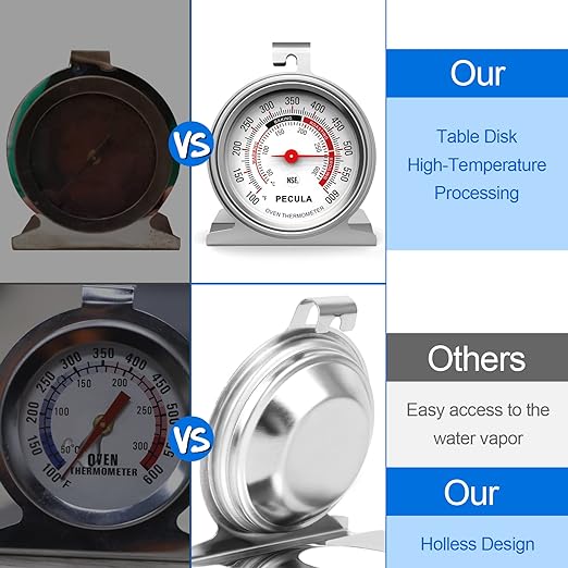PECULA Stainless Steel Oven Thermometer Large Dial – Instant Read, 50-300°C / 100-600°F Accurate Temperature Gauge for Baking, Grilling, Roasting & Meat Use