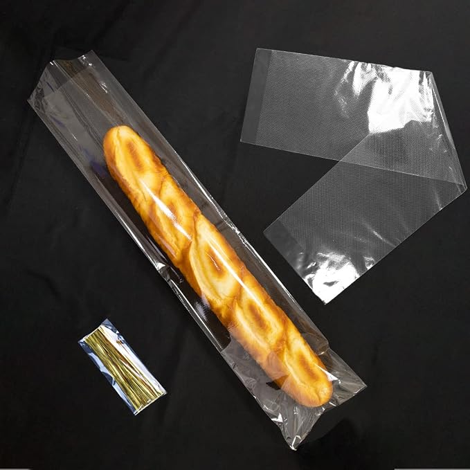 6 x 28 Inch French Bread Bags, 100 Clear Plastic Baugette Long Bags With Free Twist Ties - Mirco Perforated, Thickened, Freezer Safe, Disposable
