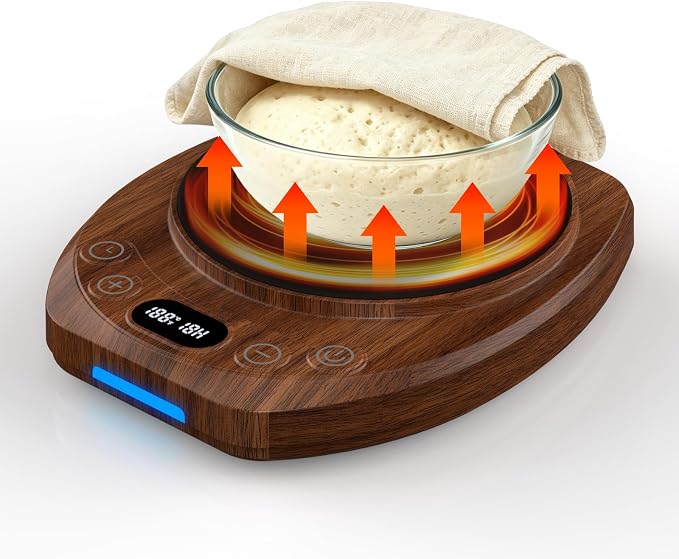 Sourdough Starter Warmer Mat,65-110°F 1°F Precision, 24H Timer & Memory, Electric Heating Mat for 24-40oz Jars, Home Baking（Wood grain）