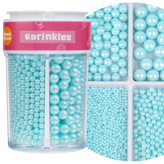 Blue Sprinkles for Cake Decorating, 7.8oz Edible Pearl Sprinkles, Sugar Candy Pearls for Baking, Cookie Decorations & Cupcake Topper, Wedding Party Christmas Supplies (Sky Blue, 4 Sizes)