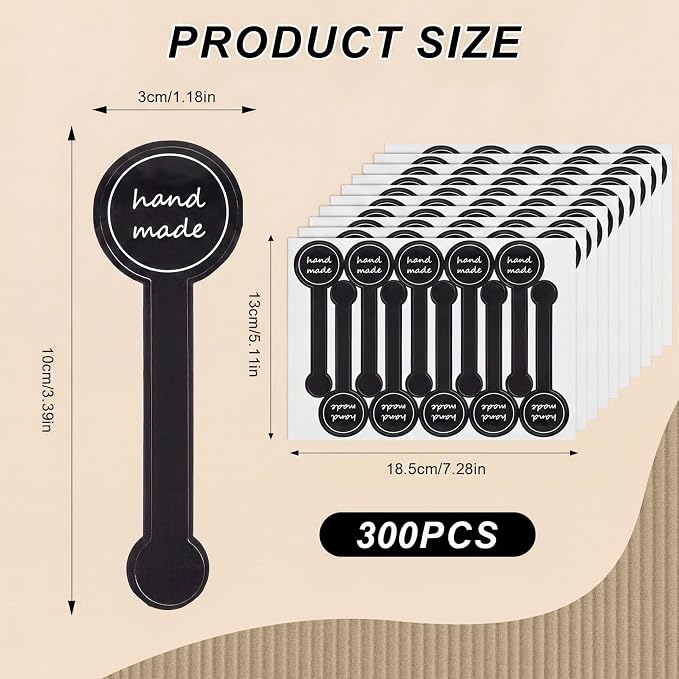 300Pcs Black Handmade Cake Stickers for Baked Goods Baking Seal Labels Lollipop Sealing Stickers for Pastry Food Hand Made Sticker Bakery Labels for Cookie Bread Cheesecake Packaging