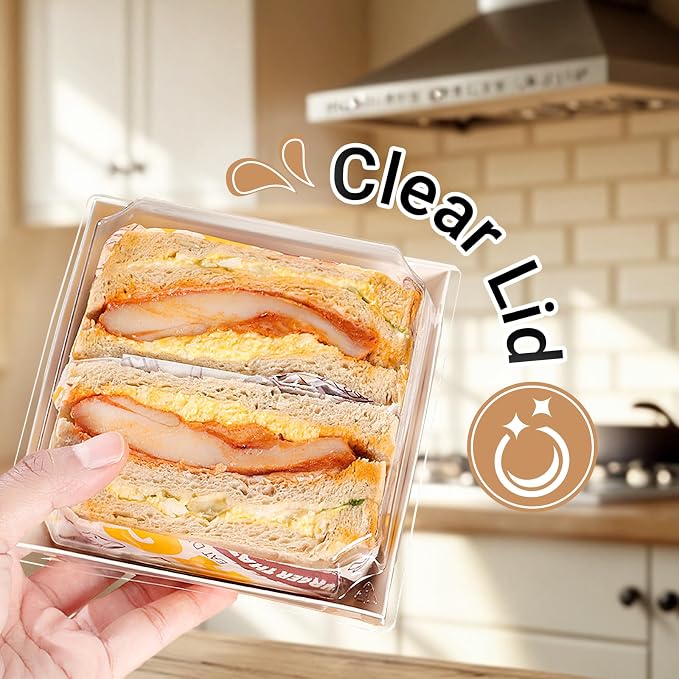 100 Pack Plastic Charcuterie Boxes with Clear Lids, 4" Small Paper to Go Food Container for Sandwich Salad Snack, Disposable Mini Bakery Dessert Boxes for Cupcakes Slice Cookies Strawberry Brown
