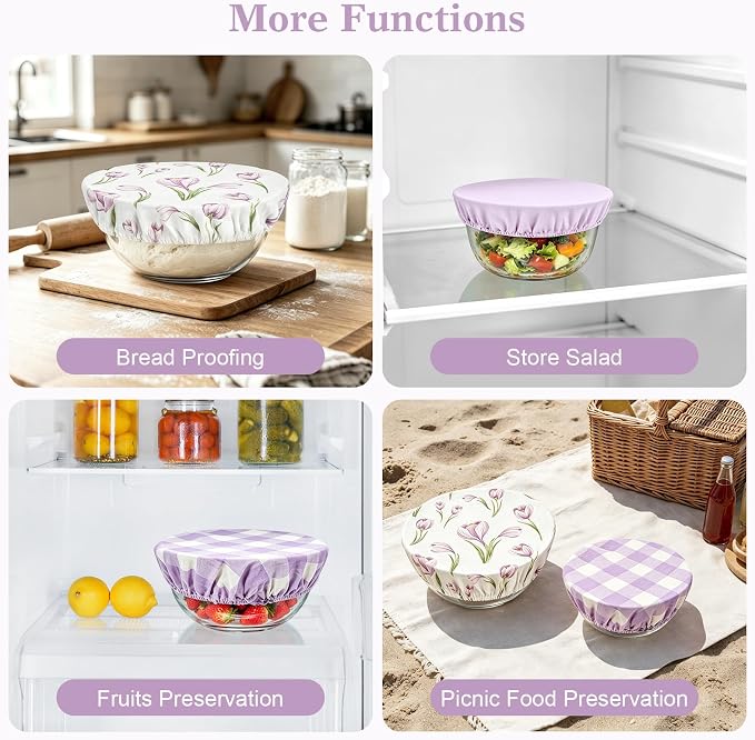Reusable Bowl Covers for Bread Proofing 3pcs,Linen Cotton Sourdough | Breathable,Cloth,Fabric,Shower Caps,Sourdough Bread,Accessories,Supplies,Food Lids,Fruit Storage,7"-14", Elastic,durable