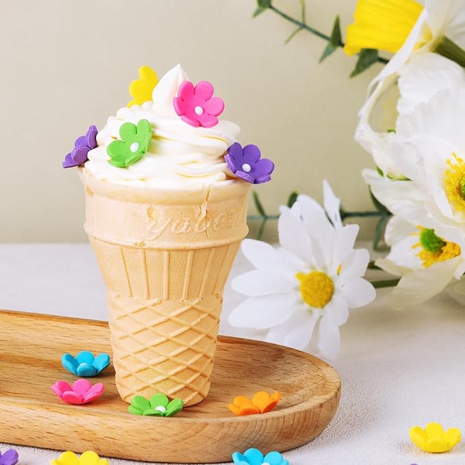 Edible Flowers Cake Decorations 48 Count Blossoms Royal Icing Decorations Daisy Sugar Wedding Flowers for Baking Cupcakes Ice Cream Waffles Cookies Birthday Cake