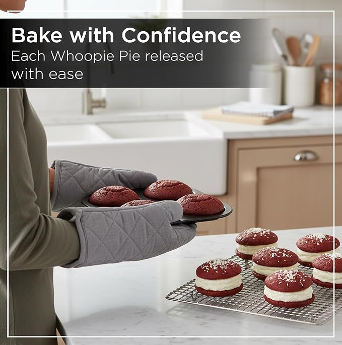 Wrenbury Nonstick Whoopie Pie Pan 4 Cup Set of 2 - Jumbo Carbon Steel Shallow Baking Tray for Muffin Top Macarons Cookies Yorkshire Puddings Cornbread & Burger Buns