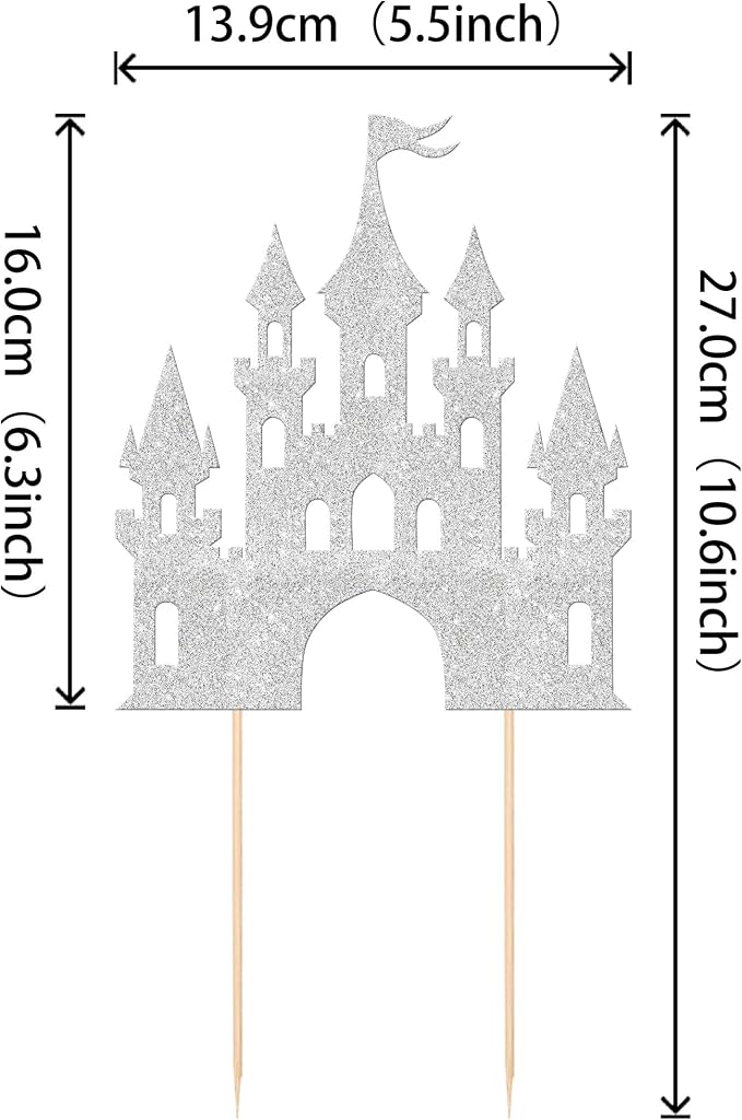 1 PCS Princess Castle Cake Topper Glitter Princess Cake Topper Queen Castle Theme Birthday Party Cake Decoration for Girls Princess Baby Shower Happy Birthday Party Decorations Supplies Silver
