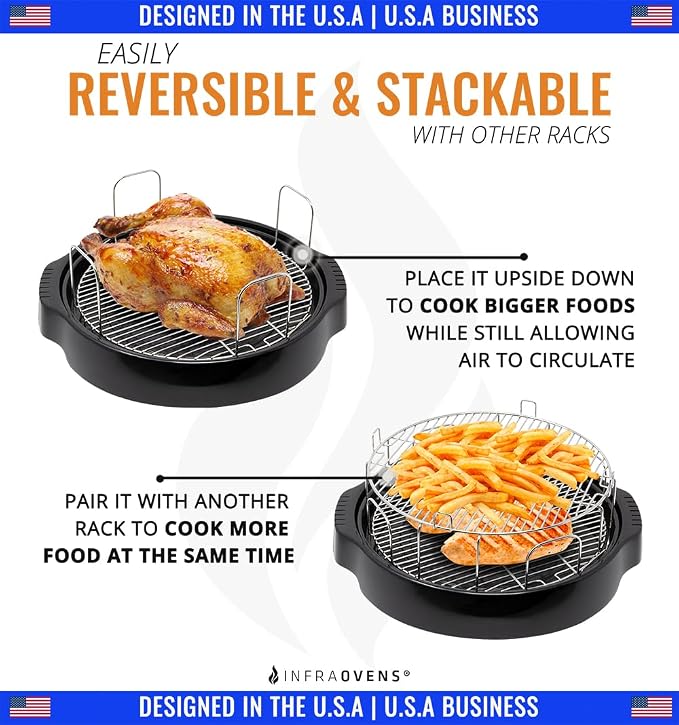 4 inch Stainless Steel Grill Rack Compatible with NuWave® Oven Pro, Primo, NutriChef, Black Decker | Reversible Grate Accessory for Cooking, Baking, Cooling in Infrared Kitchen Convection Toaster Oven