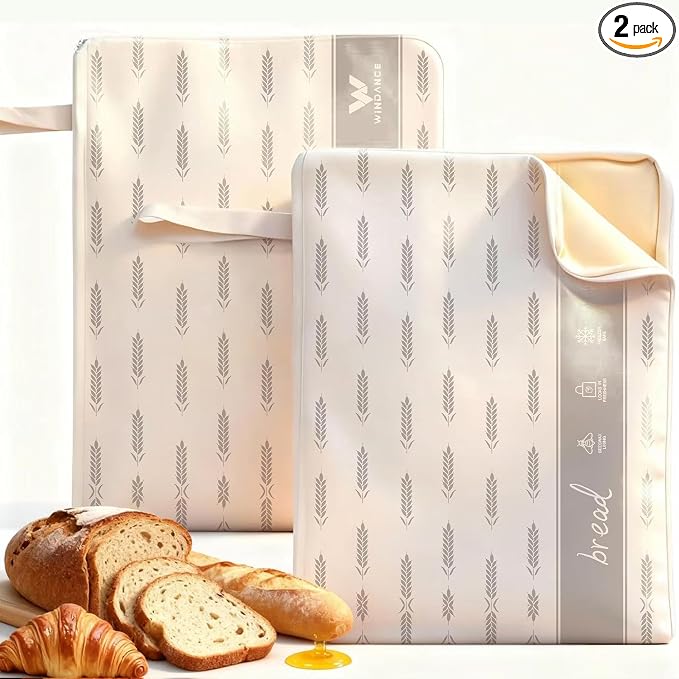 WiNDANCE 2 Pack Beeswax Bread Bags with Zipper, XL(13x17in) Sourdough Bread Storage for Homemade, Freezer Storage Bag to Keep Fresh, Cotton Beeswax Container, Baguette Bag with Liner Kitchen Baking
