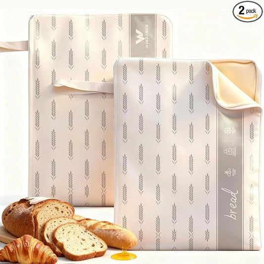 WiNDANCE 2 Pack Beeswax Bread Bags with Zipper, XL(13x17in) Sourdough Bread Storage for Homemade, Freezer Storage Bag to Keep Fresh, Cotton Beeswax Container, Baguette Bag with Liner Kitchen Baking
