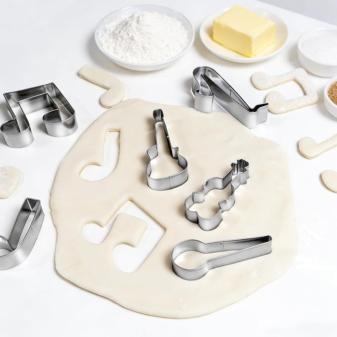Music-Themed Cookie Cutter Set - 12Pcs Mini Cookie Cutters Variety Pack with Dough Scraper, Stainless Steel Cookie Mold for Biscuits, Fondant, Sandwiches and Pancakes