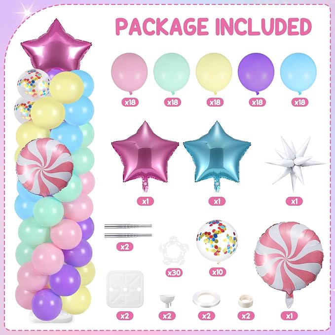 Skylety 2 Sets Pastel Balloon Column Stand Kit Adjustable Macaron Rainbow Color Balloon Stand with Bases for Birthday Wedding Anniversary Graduation Party Baby Shower Decorations Supplies