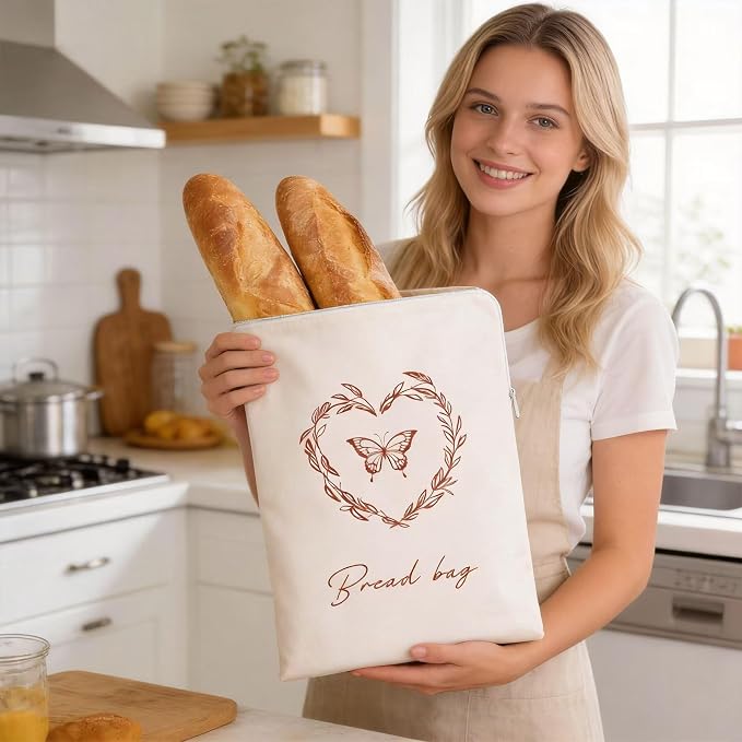 2 Pack Beeswax Bread Bags for Sourdough Homemade Bread with Zipper,Reusable Bread Bag Food Storage,Organic Cotton Linen Natural Material Fresh-Keeping Bag