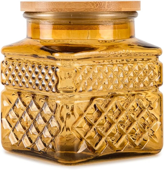 Glass Storage Canister with Airtight Lids, 20.3 FL OZ Thick Glass Candy Jar for Coffee Bean, Cocoa powder,Dog treats, Snacks Vintage Decorative Square Glass Jars for Coffee Bar Kitchen Party Counter