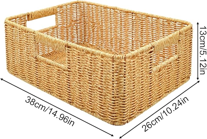 Rattan Basket, Waterproof And Sturdy Built, 38x26x13cm, Weaving Laundry Organizer, Rattan Storage Basket, Portable And Lightweight, For Laundry Rooms, Bathrooms, Bedrooms, Or Kitchens Use
