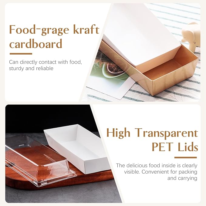 ZORRITA Paper Charcuterie Boxes with Clear Lids, 50 Pack, White | 7.5x3.3 Inch, Small, To Go Food Containers, For Desserts, Treats, Cookies, Sandwich, Pastry, Strawberries and Cupcakes