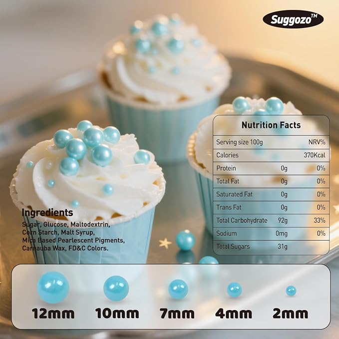 Edible Blue Pearl Sprinkles, Edible Sugar Sprinkles, Blue Pearls for Cake Decorating, Cupcake Toppers, Cake Decorations, Wedding Party Easter Supplies, 180g/6.35oz