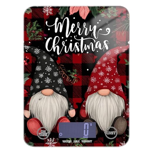 Food Scale Kitchen Scale Food Weight Scales Digital Weight Grams and Ounces Small Electronic Food Scale for Baking Cooking Red Black Checkered Christmas Gnomes Holly
