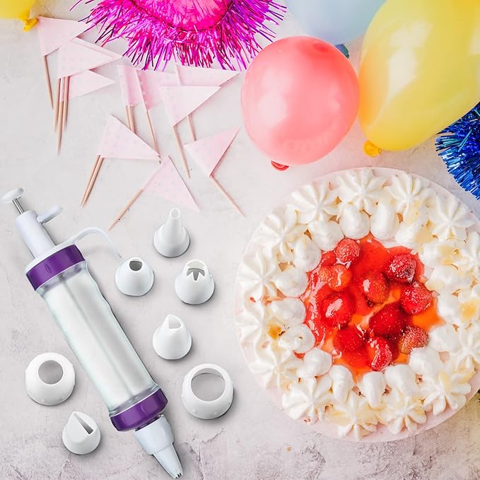 Eaasty Cake Decorating Syringe Set, Cupcake Frosting Injector with 7 Icing Nozzles and 3 Cream Scrapers, Reusable Dessert Decorating Piping Kit for Baking & Cupcakes