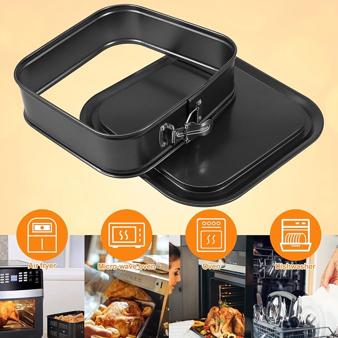 Springform Cake Pan,Nonstick Cheesecake Pan with Removable Base,Leakproof Ice Cream Cake Pan,Rectangular Springform Pan,Cake Baking Pan Bakeware,Springform Pan Tin for Kitchen (black, 9.45×9.45in)