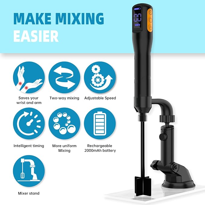 Mlife Upgraded Resin Mixer, Epoxy Resin Electric Stirrer, Paint Mixer & Timed Epoxy Resin Mixer for Epoxy Resin,Silicone Mixing, Resin Molds, DIY Crafts, Epoxy Resin Kit, with Mixer Stand(Black)